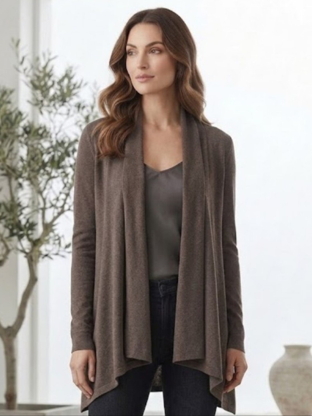 Express Brown Open-Front Draped Cardigan Sweater — Size Medium
